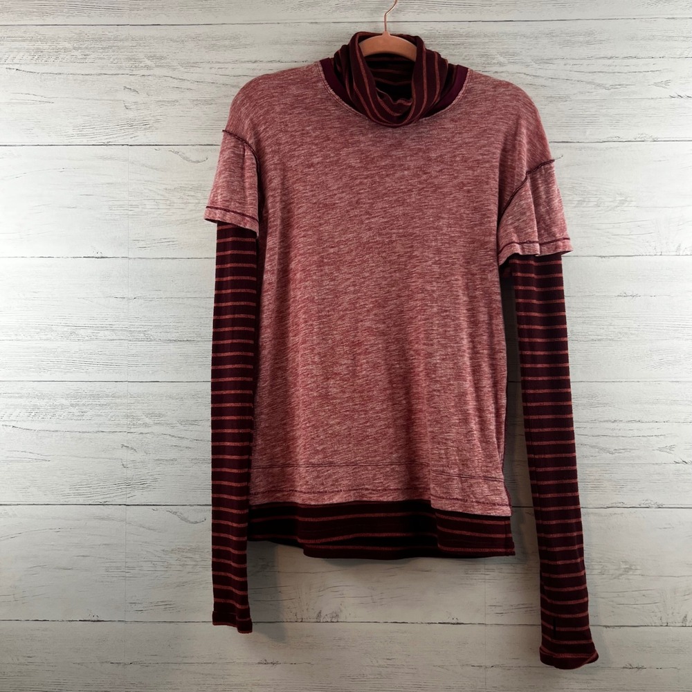 We the Free Red Layered Thermal T Shirt Size M